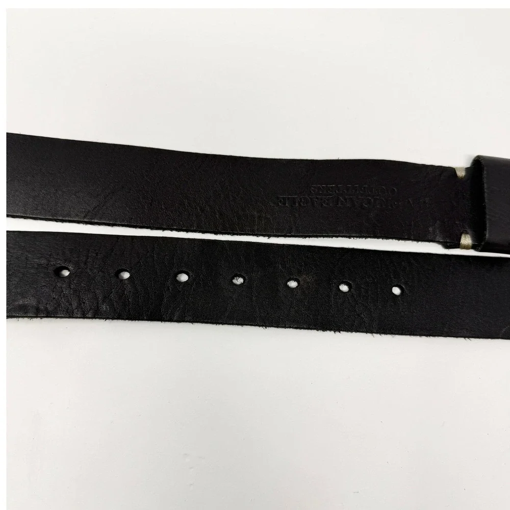 American Eagle Belt Mens 37 Black Leather Buckle VTG Rugged Eagle‎ Logo Y2K